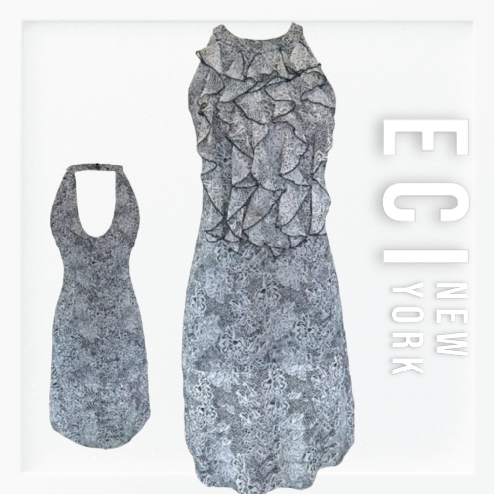ECI New York Ruffle Bib Halter Dress sz 6